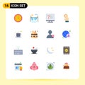 Flat Color Pack of 16 Universal Symbols of cup, interface, computer, touchscreen, online Royalty Free Stock Photo