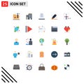 Flat Color Pack of 25 Universal Symbols of document, develop, mail, coding, rubber
