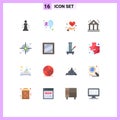 Flat Color Pack of 16 Universal Symbols of focus, finance, world, business, medicine