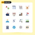 Flat Color Pack of 16 Universal Symbols of school, book, cart, leaf, cafe