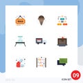 Flat Color Pack of 9 Universal Symbols of shop on wheels, laboratory, meeting, dangerous, biology