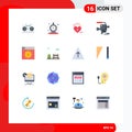 Flat Color Pack of 16 Universal Symbols of web, film, time, cinema, weding