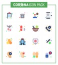 16 Flat Color Set of corona virus epidemic icons. such as carrier, online, ask a doctor, mobile, healthcare