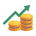 Stack of gold coins with green upward arrow money finance Royalty Free Stock Photo