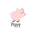 Flat color vector icon with cute animal for baby products - piggy. Cartoon style. Childrens doodle. Babyhood. Newborn