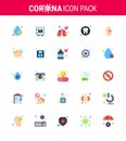 25 Flat Color viral Virus corona icon pack such as dirty, tooth, securitybox, medical, dental