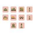 Flat color world travel icon set