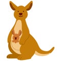 Flat colored brown kangaroo mother with baby