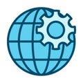Globe Settings Flat Colored Icon for Global Configuration and Online Tools Royalty Free Stock Photo