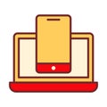 Smartphone on Laptop Flat Colored Icon for Cross Device Digital Tools Royalty Free Stock Photo