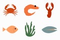 Flat colored sea food icons Royalty Free Stock Photo
