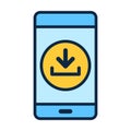 Smartphone Download Flat Colored Icon for File and Transfer Tools Royalty Free Stock Photo