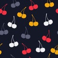 Flat colorful cherries seamless background.