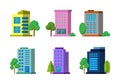 Flat colorful company building and tree on white background, Modern architecture construction vector set Royalty Free Stock Photo