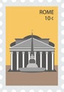 Postal stamp with PANTHEON famous landmark of ROME, ITALY