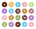 Flat colorful donuts set on white background. Royalty Free Stock Photo