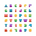 Flat colorful geometric shapes letters style font with numbers