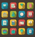 Flat colorful icons of web business and financial objects, long