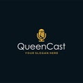 Flat colorful QUEEN CAST microphone Logo design