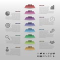 Flat colorful timeline infographics vector with stairs