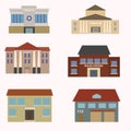 Flat colorful vector city buildings set.