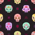 Flat colorfull skulls vector seamless pattern. Part two.