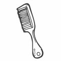Flat comb hair with handle in doodle style. Isolated outline. Hand drawn vector illustration in black ink on white background