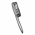 Flat comb hair with handle in doodle style. Isolated outline. Hand drawn vector illustration in black ink on white background
