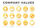 Flat Company Core Values icon Set. Innovation, Leadership, Security, Development, Simplicity, Accountability, Standard, Quality, D