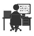 Flat computer icon with online shop on white Royalty Free Stock Photo