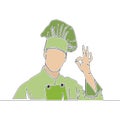 Flat continuous line art vegetarian Chef concept Royalty Free Stock Photo