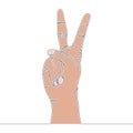 Flat continuous line Hand Peace Victory Gesture