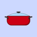 Flat Cooking Chef Steel Pot Illustration Vector Icon Kitchen appliance Cooking meal pot Vector