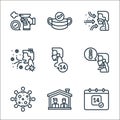 flat coronavirus line icons. linear set. quality vector line set such as calendar, quarantine, coronavirus, fever, sick,