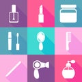 Flat cosmetics icons set. Make up elements symbols