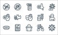 flat covid line icons. linear set. quality vector line set such as coronavirus, fever, facial mask, lungs, coronavirus, medicine,