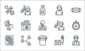 Flat covid virus pandemic line icons. linear set. quality vector line set such as doctor, protective gear, passport, vaccine,