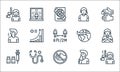 flat covid virus pandemic line icons. linear set. quality vector line set such as fever, do not touch, vaccine, sneeze,