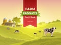 Flat cow field countryside building vector Royalty Free Stock Photo