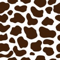 Flat cow texture. Seamless pattern with abstract brown spots on a white background. Vector illustration.