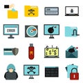 Criminal activity icons set, flat style