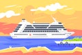 Flat cruise ship for sea travel and passenger transportation. Royalty Free Stock Photo