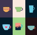 Flat cups with tracery vector design