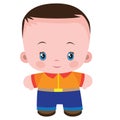 flat, cute baby in yellow shirt and blue jeans, isolated object on white background, vector illustration Royalty Free Stock Photo