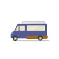 Flat cute cartoon blue van design with isolated white vector.Mini bus flat style Royalty Free Stock Photo