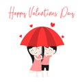 Flat Cute Cartoon Character Couple Love in Valentine`s Day Royalty Free Stock Photo