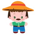 flat, cute farmer in straw hat, isolated object on white background, vector illustration Royalty Free Stock Photo