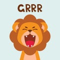 Flat cute lion open mouth roar. Trendy Scandinavian style. Cartoon animal character vector illustration isolated on background. Royalty Free Stock Photo