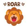 Flat cute lion open mouth roar. Trendy Scandinavian style. Cartoon animal character vector illustration isolated on background. Royalty Free Stock Photo