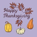 Flat cute thanksgiving greeting card with pumpkins
